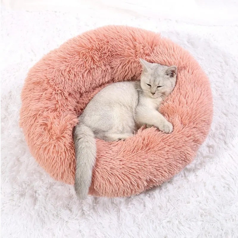 Round Plush Pet Bed – Soft Donut Bed for Cats & Dogs (40–90cm)