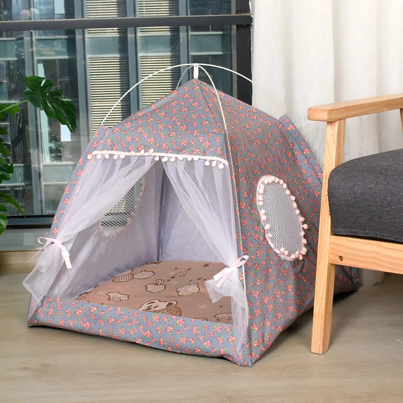 Semi-Enclosed Flower Pet Tent Bed – Cozy Nest for Cats & Small Dogs
