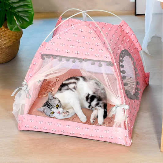 Semi-Enclosed Flower Pet Tent Bed – Cozy Nest for Cats & Small Dogs