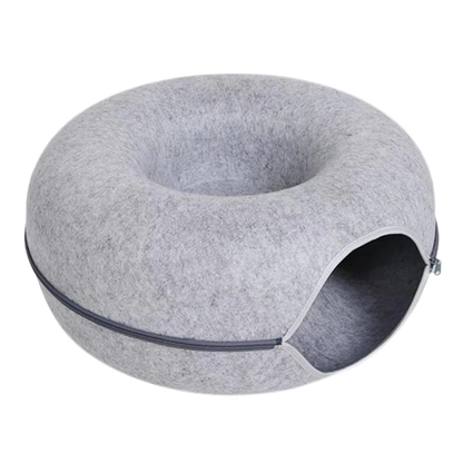 2-in-1 Felt Donut Cat Bed with Tunnel – Hideout & Nest
