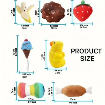 7-Piece Plush Puppy Squeaky Toy Set – Fruit & Veggie Chew Toys