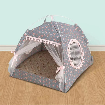 Semi-Enclosed Flower Pet Tent Bed – Cozy Nest for Cats & Small Dogs