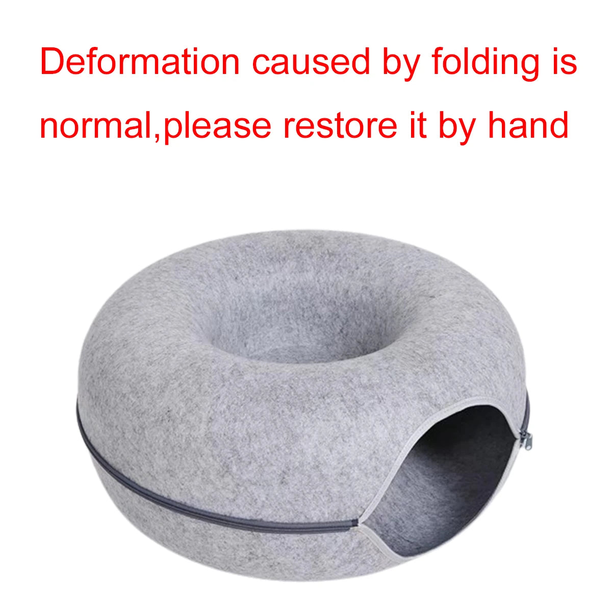 2-in-1 Felt Donut Cat Bed with Tunnel – Hideout & Nest