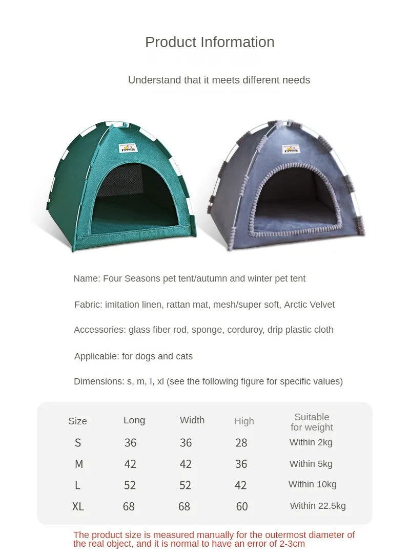 Foldable Pet Tent & Cat House – Breathable Four-Season Nest