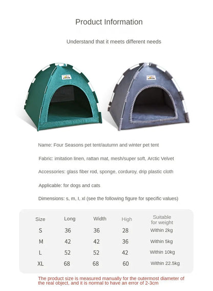 Foldable Pet Tent & Cat House – Breathable Four-Season Nest