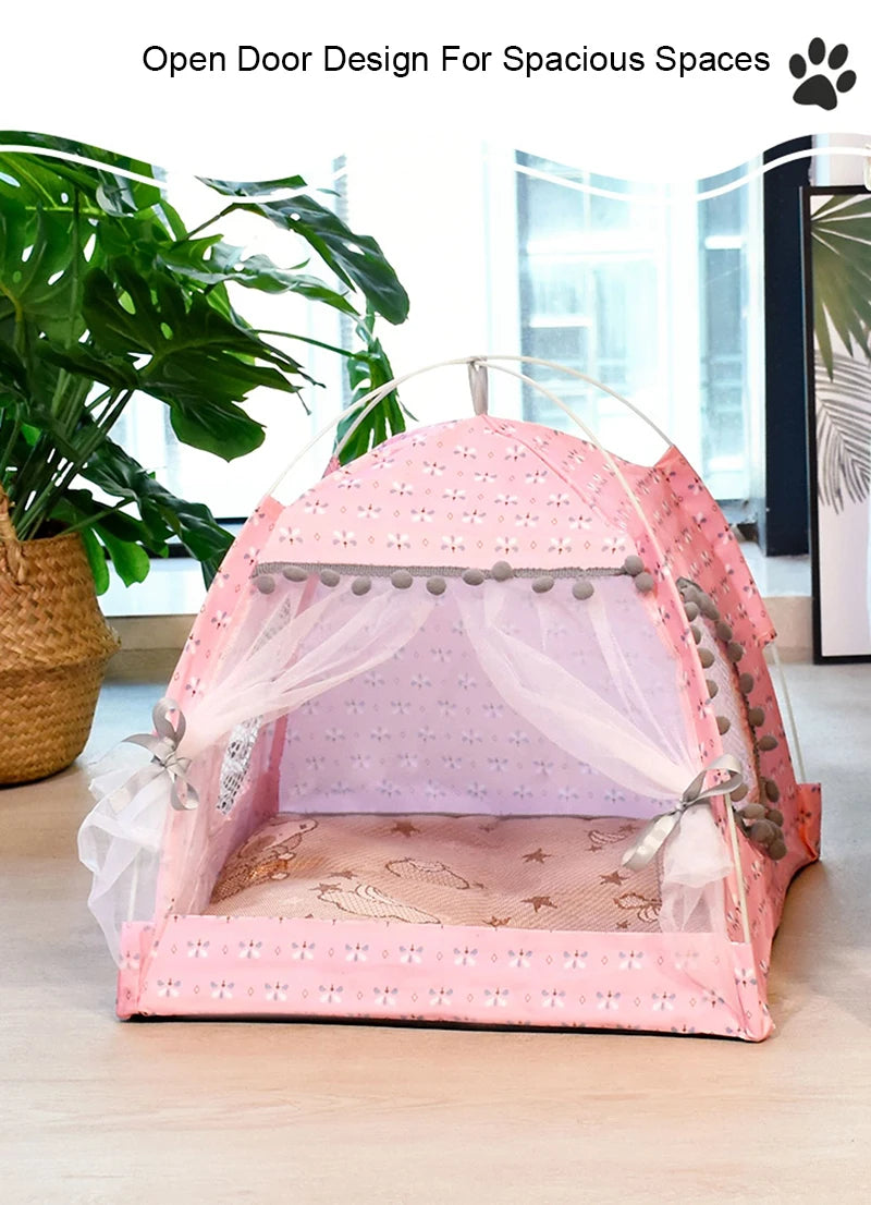 Semi-Enclosed Flower Pet Tent Bed – Cozy Nest for Cats & Small Dogs