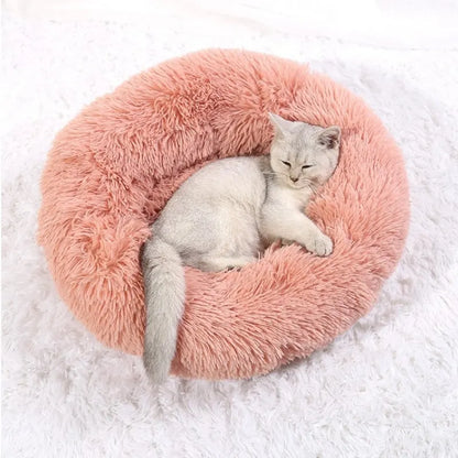 Round Plush Pet Bed – Soft Donut Bed for Cats & Dogs (40–90cm)