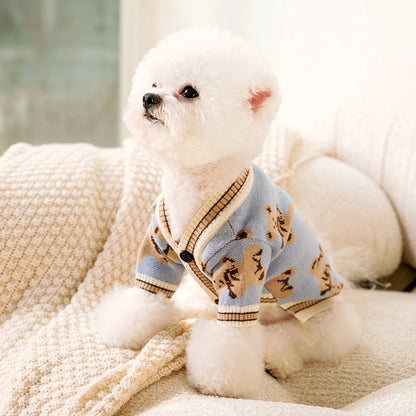 Luxury Striped Pet Cardigan – Cotton Sweater for Small Dogs & Cats