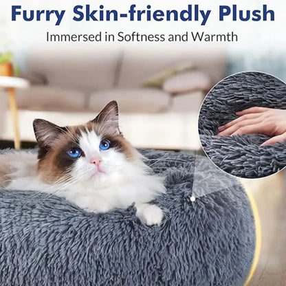 Round Plush Pet Bed – Soft Donut Bed for Cats & Dogs (40–90cm)