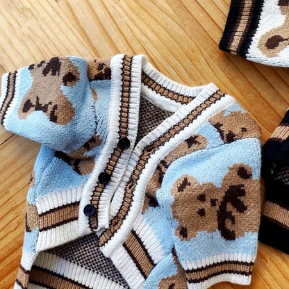 Luxury Striped Pet Cardigan – Cotton Sweater for Small Dogs & Cats