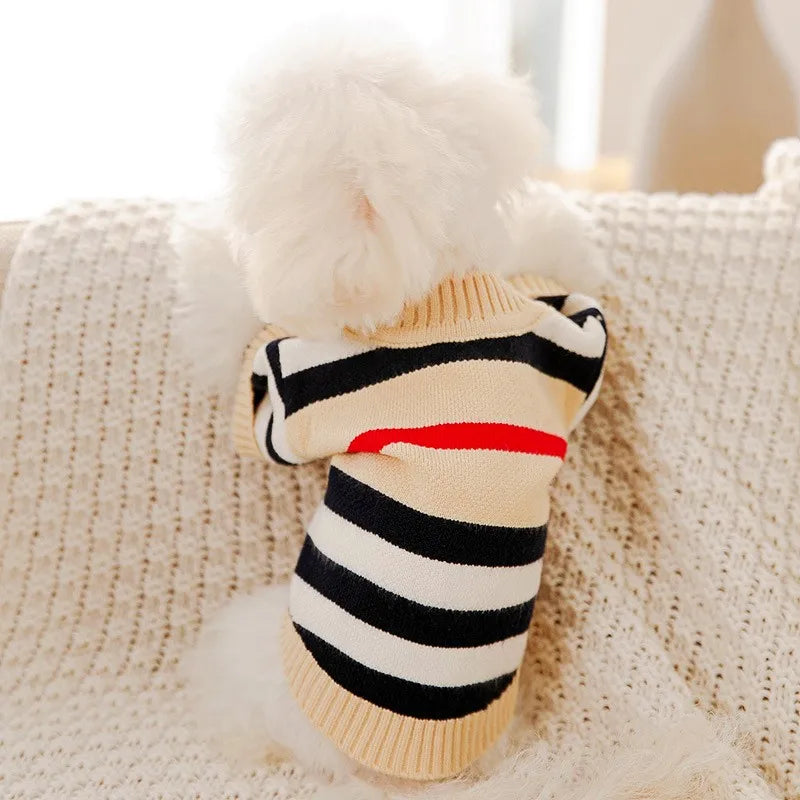 Luxury Striped Pet Cardigan – Cotton Sweater for Small Dogs & Cats