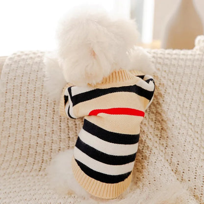 Luxury Striped Pet Cardigan – Cotton Sweater for Small Dogs & Cats