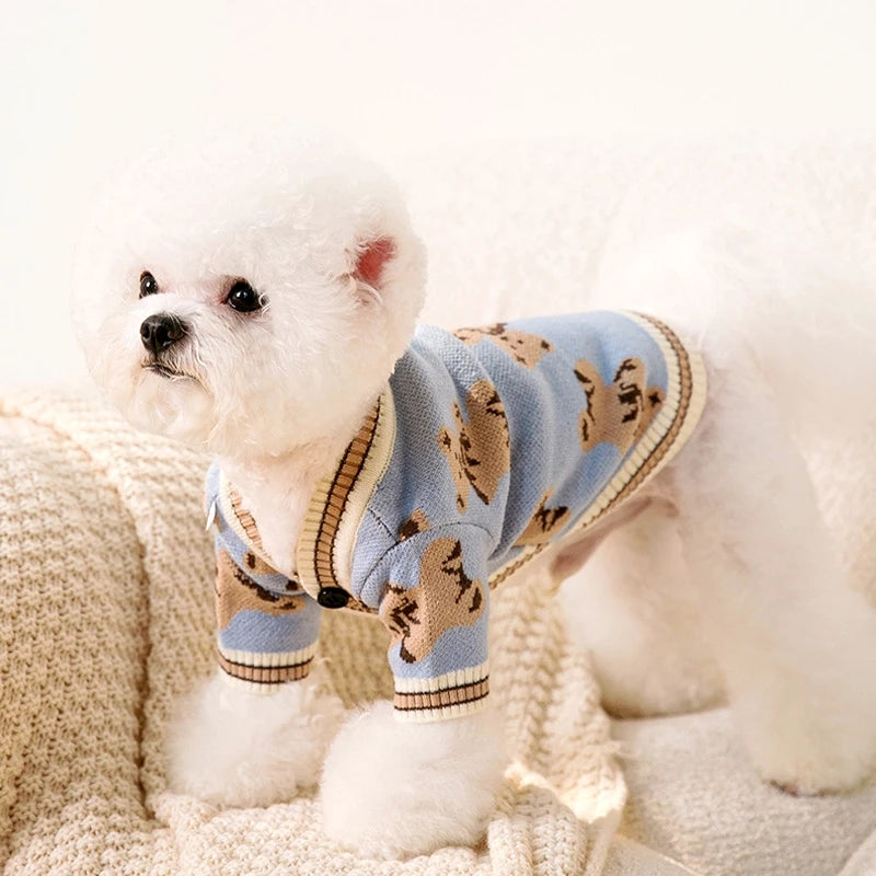 Luxury Striped Pet Cardigan – Cotton Sweater for Small Dogs & Cats