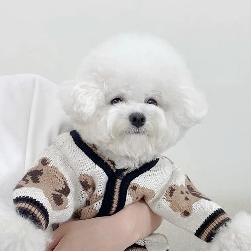 Luxury Striped Pet Cardigan – Cotton Sweater for Small Dogs & Cats