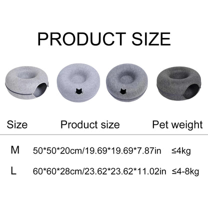 2-in-1 Felt Donut Cat Bed with Tunnel – Hideout & Nest