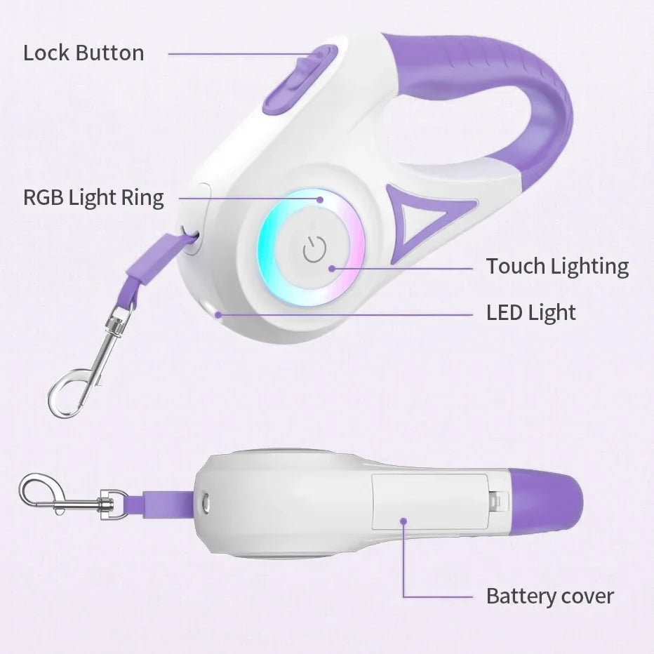 LED Retractable Dog Leash – Lighted Safety Leash, 3m/5m