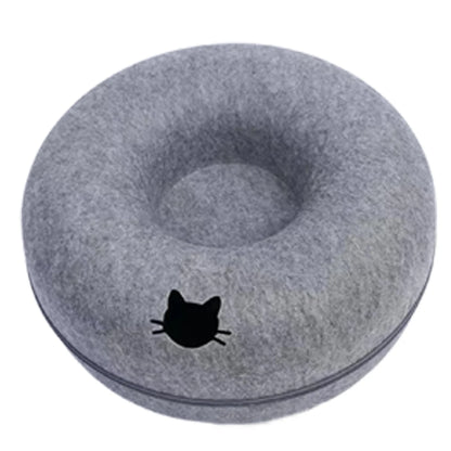 2-in-1 Felt Donut Cat Bed with Tunnel – Hideout & Nest