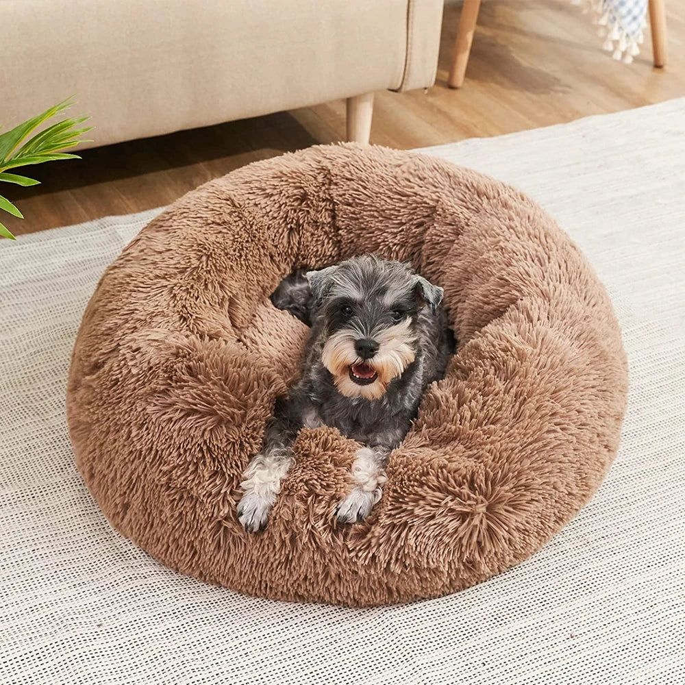 Round Plush Pet Bed – Soft Donut Bed for Cats & Dogs (40–90cm)