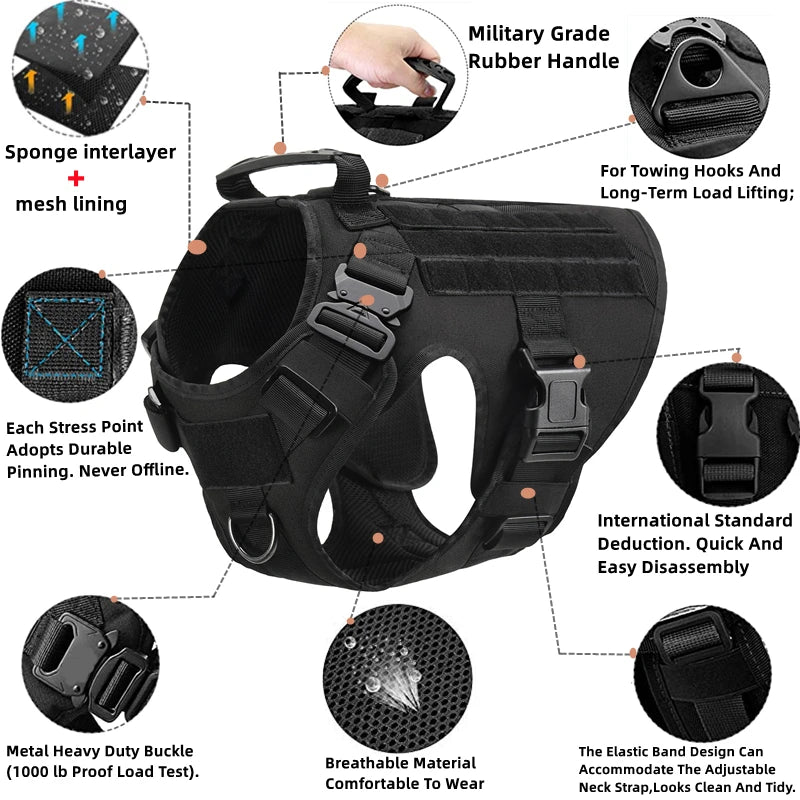 Tactical Military Dog Harness & Leash Set – Heavy-Duty Training Vest