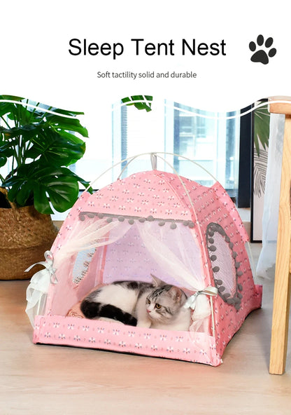 Semi-Enclosed Flower Pet Tent Bed – Cozy Nest for Cats & Small Dogs