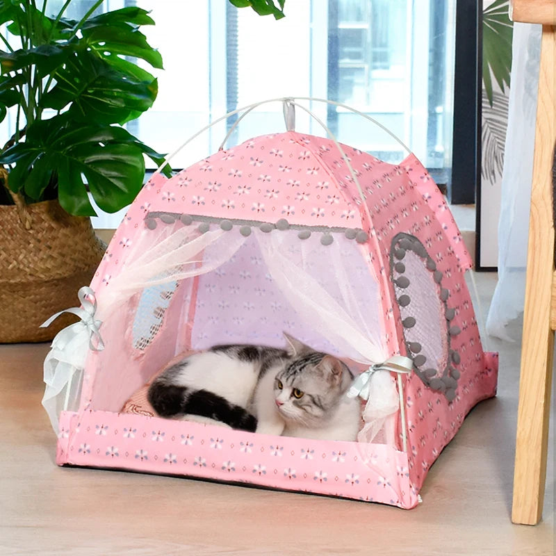Semi-Enclosed Flower Pet Tent Bed – Cozy Nest for Cats & Small Dogs