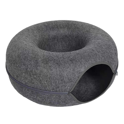 2-in-1 Felt Donut Cat Bed with Tunnel – Hideout & Nest