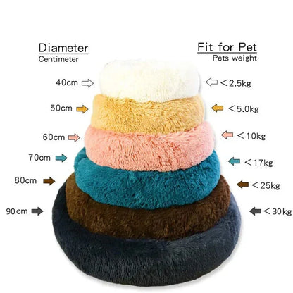 Round Plush Pet Bed – Soft Donut Bed for Cats & Dogs (40–90cm)