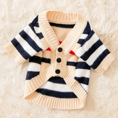 Luxury Striped Pet Cardigan – Cotton Sweater for Small Dogs & Cats