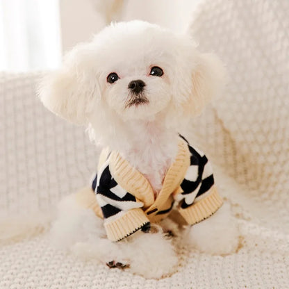 Luxury Striped Pet Cardigan – Cotton Sweater for Small Dogs & Cats