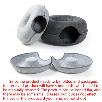 2-in-1 Felt Donut Cat Bed with Tunnel – Hideout & Nest