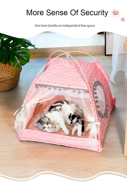 Semi-Enclosed Flower Pet Tent Bed – Cozy Nest for Cats & Small Dogs