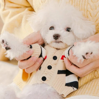 Luxury Striped Pet Cardigan – Cotton Sweater for Small Dogs & Cats