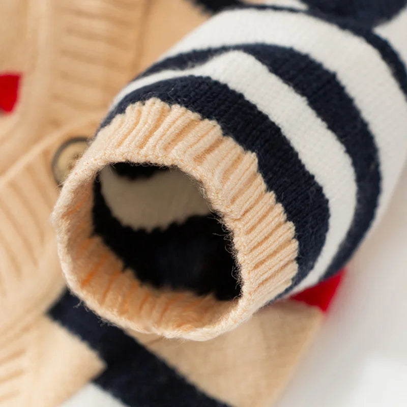 Luxury Striped Pet Cardigan – Cotton Sweater for Small Dogs & Cats