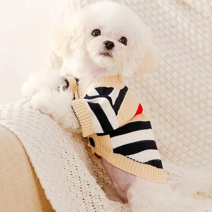 Luxury Striped Pet Cardigan – Cotton Sweater for Small Dogs & Cats